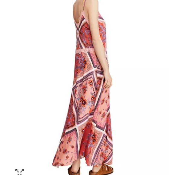 Free People Stevie Scarf Print Maxi Dress Boho Floral Lace Trim Slip Style Size - Picture 7 of 10